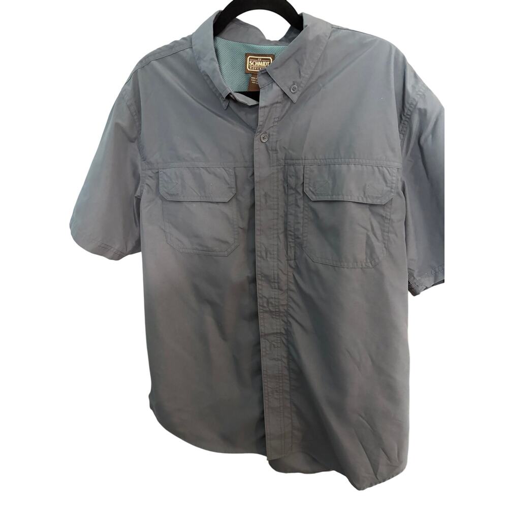 C.E Schmidt Workwear Fishing Shirt L Grey Vented Performance Button Front Oudoor